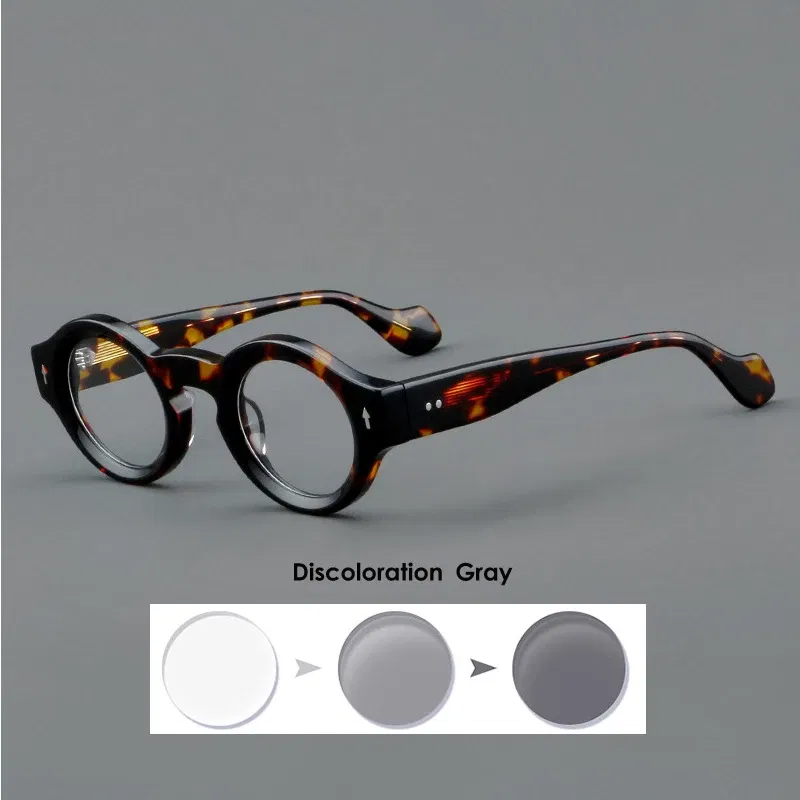 Frame Color: WHITE, Eye Prescription: +550 - VCKA Round Acetate Myopia Anti-blue Discolor Glasses Vintage Men Prescription Intensification Custom Optics Eyewear -0.50 to -10