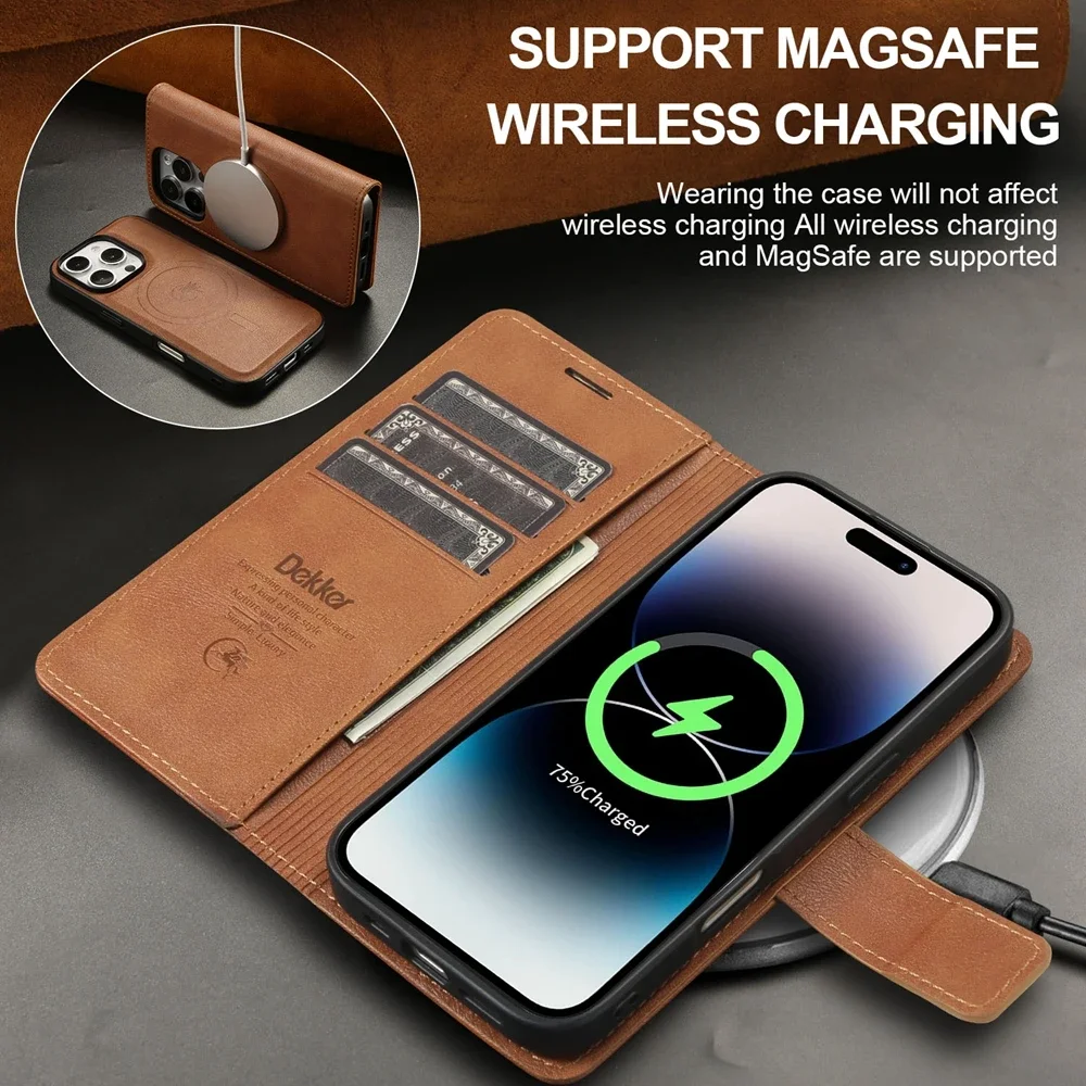 Color: black, Material: Cotton - 2 in 1 MagSafe Wallet Case for IPhone 16 Promax 15 Plus 14 Pro Max 13 12 Iphone16 Magnetic Wireless Charging Phone Cover