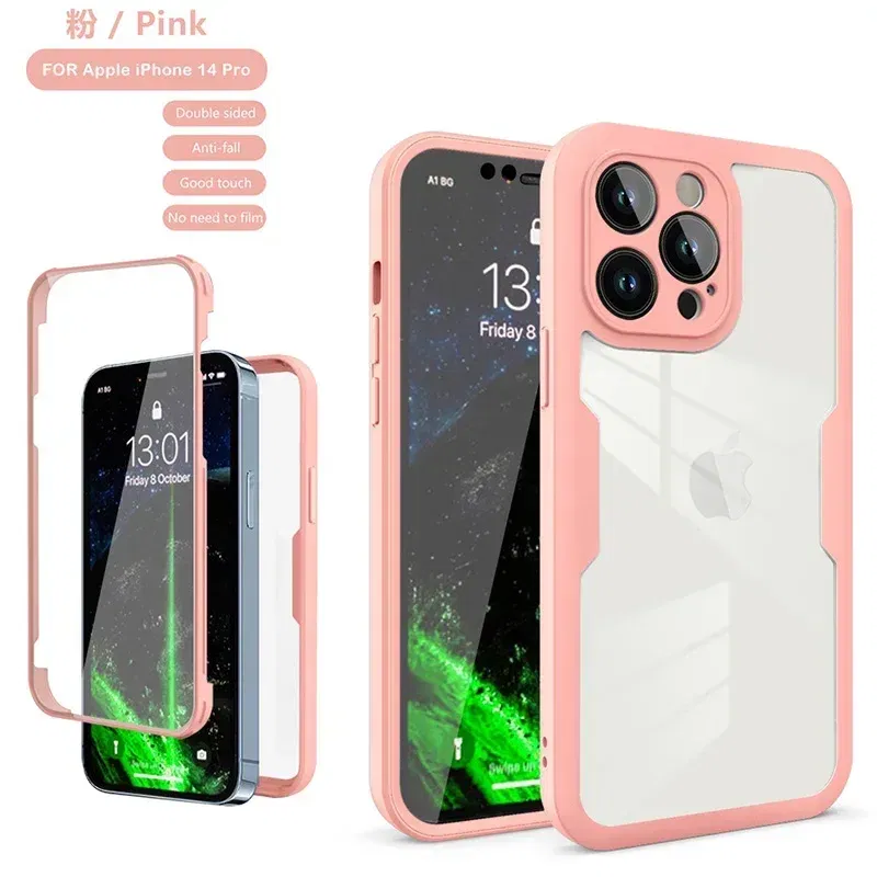 Color: Blue, Compatible-Phone Models: For iPhone 14 Pro, Ships From: CN - Clear 360 Full Wrap Phone Case For iPhone 17 Pro Max 16 15 14 13 12 11 SE2/SE3 Xr Xs 8 Plus Film With Lens Protection Back Cover