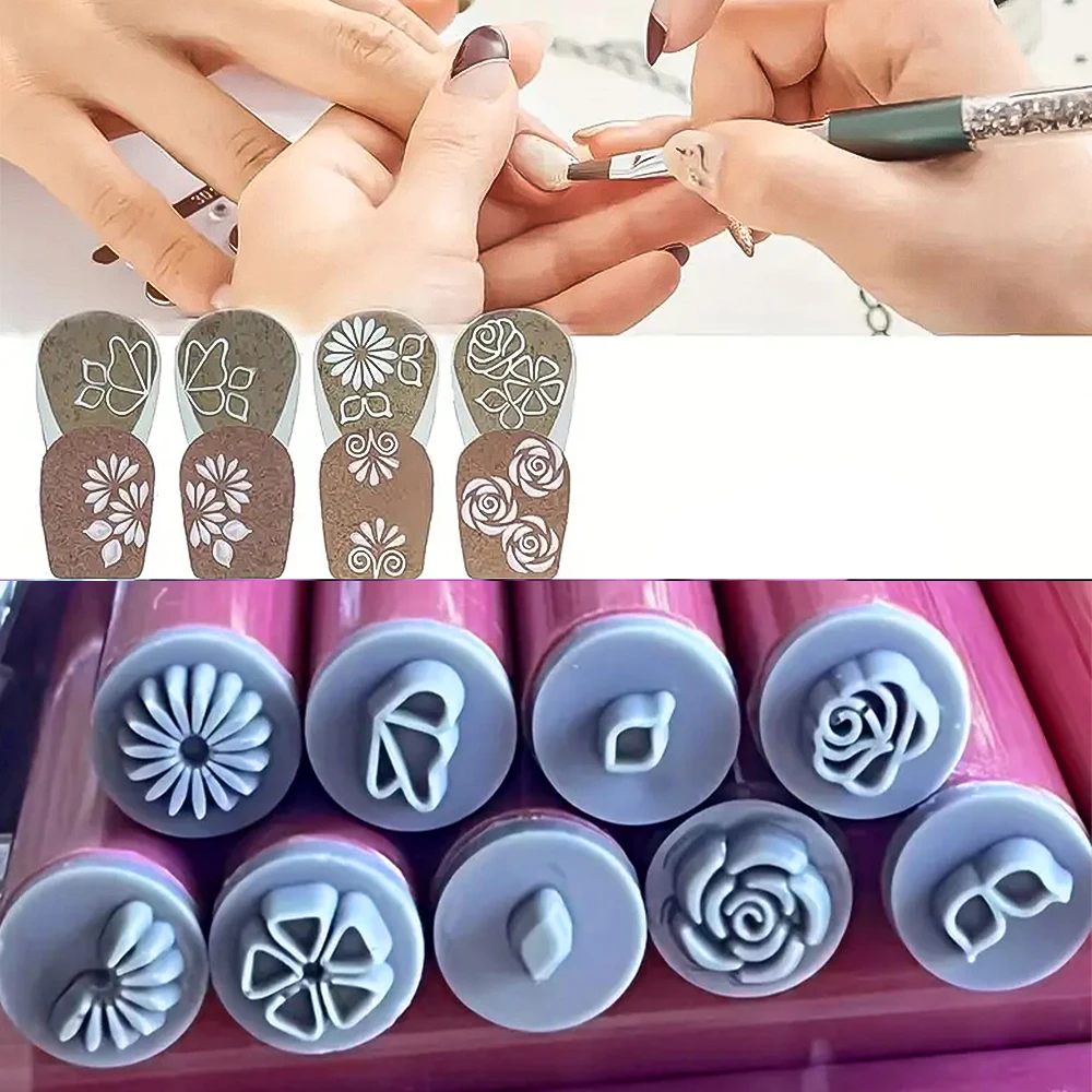 Color: WHITE - 4/6/10pcs Pink Nail Art Stamp Pen Nail Art Stamp Pen Handicraft Nail Art Flower Stamp Nail Diy Graffiti Stamp Pen Dotting Tools