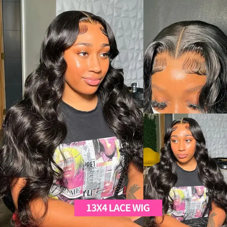 Color: #1B, Ships From: CHINA, Stretched Length: 30Inches, Density: 150% - 13x6 13x4 Body Wave Glueless Wig HD Transparent Lace Front Wig Human Hair Pre Plucked Brazilian 4x4 Lace Closure Wigs For Women