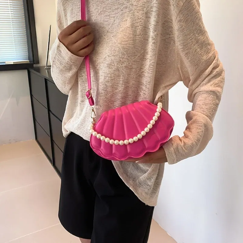 Color: Khaki - All-matching Bag for Women Shoulder Bag Ladies Pearl Chain Handbag Evening Bags Fashion Crossbody Bag