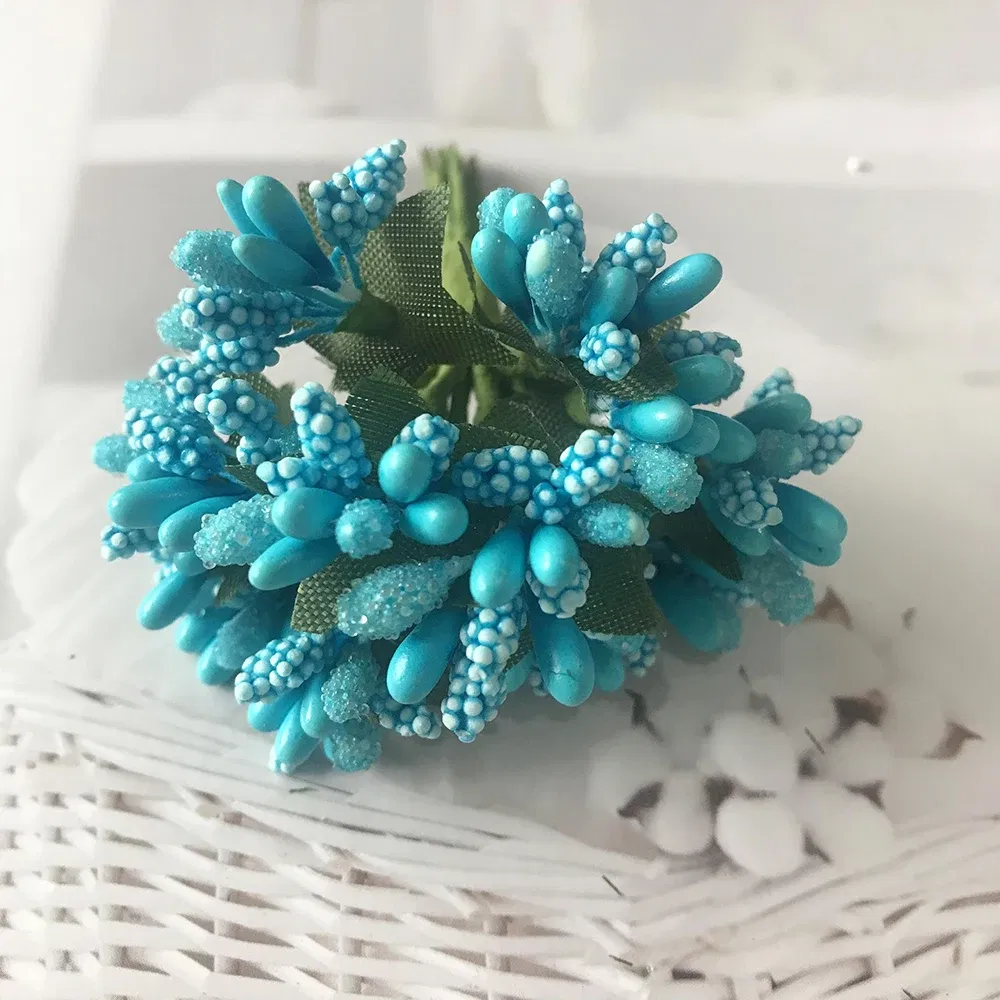 Color: Red - 12PCS/lot Artificial Flower Small Berries Stamen Wire Stem/marriage Leaves DIY Wreath Wedding Scrapbooking Box Decoration Craft