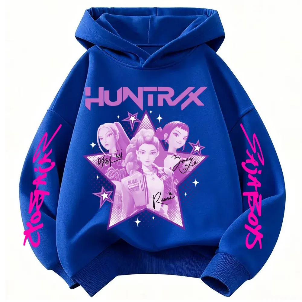 Color: Blue, Kid Size: 5 - KPop Demon Hunter Huntrix Children's Sweatshirt Autumn New Boys Girls Fashion Street Pullover Children's Clothing