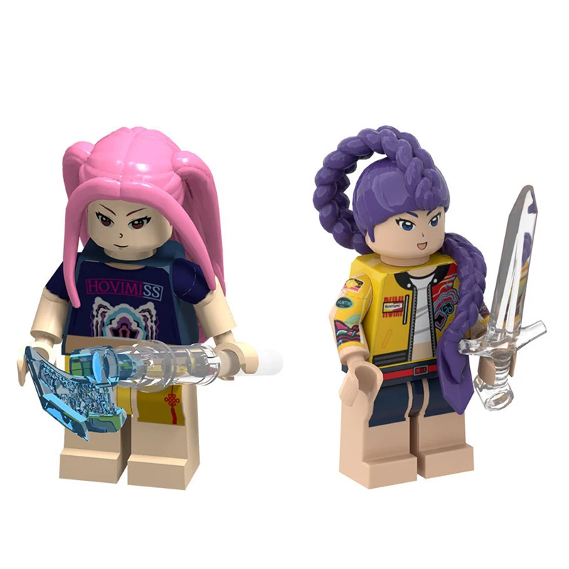 Color: GRAY - KPOP Demon Hunters Cartoon Doll Building Blocks Kawaii Mini Action Figure Head Assembly Toys Children's Educational Toys Gift