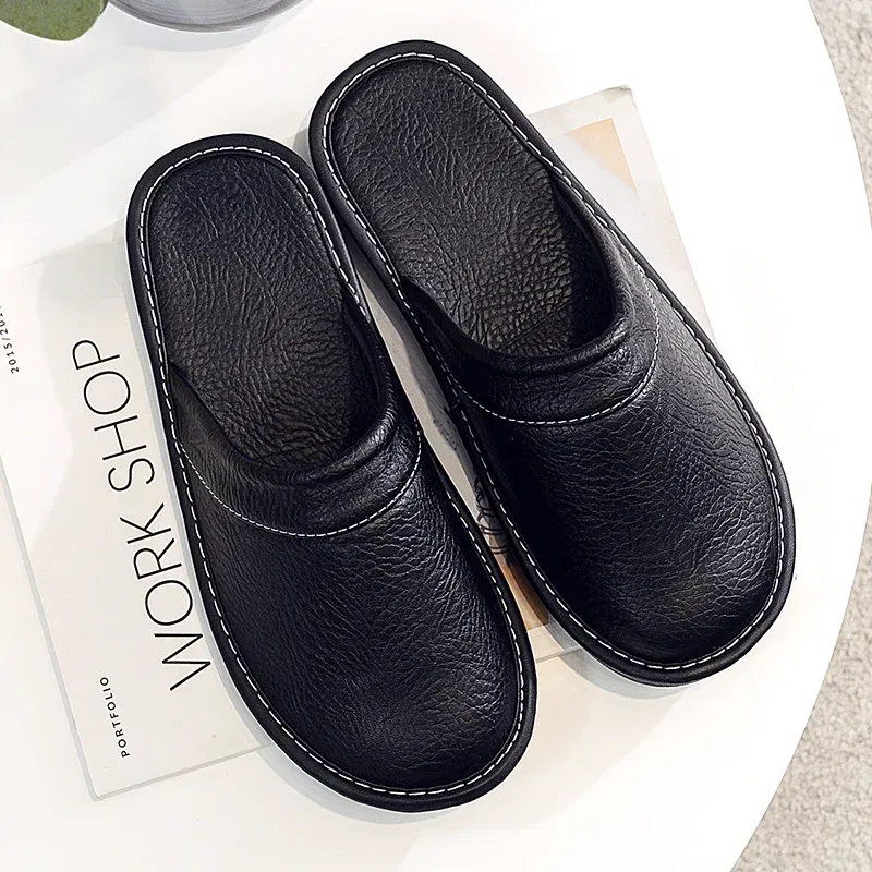 Color: Clear, Shoe Size: 11 - Mens Bedroom Leather Slippers Unisex Black Home Shoes Big Size 47 48 Man's Slippers Indoor Comfy Males Slides Family Flats Shoes
