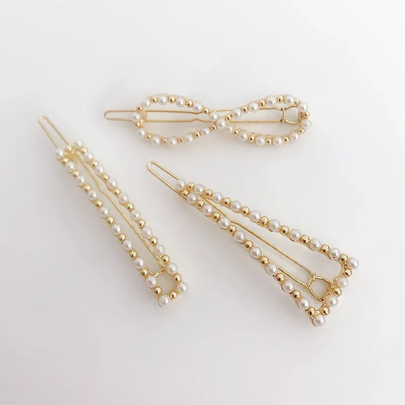 Color: Dark Grey - 2019 New Fashion geometric Pearl rhinestone hairpin ball side clip Accessories For Women Girls Hairgrip Hairclip Headwear