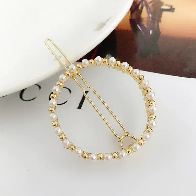 Color: Dark Grey - 2019 New Fashion geometric Pearl rhinestone hairpin ball side clip Accessories For Women Girls Hairgrip Hairclip Headwear