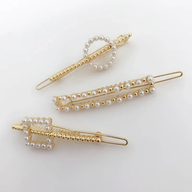 Color: Dark Grey - 2019 New Fashion geometric Pearl rhinestone hairpin ball side clip Accessories For Women Girls Hairgrip Hairclip Headwear