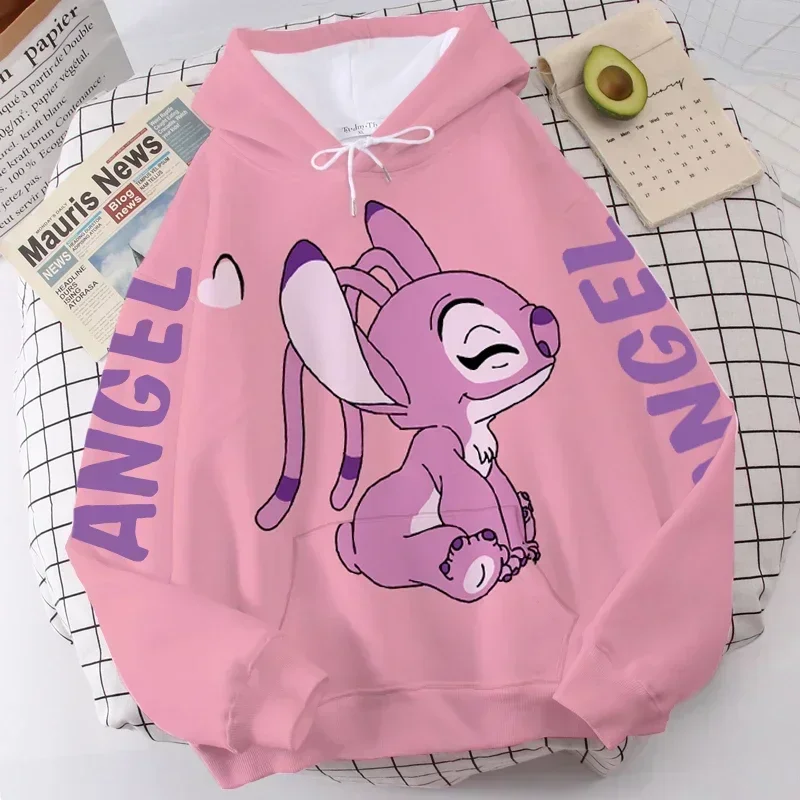 Color: Red, Size: XXXL - Disney Hoodie Fashion Stitch Angel Monster Letter Cartoon Sweatshirt Pullover Cute Harajuku Unisex Women's Pocket Top