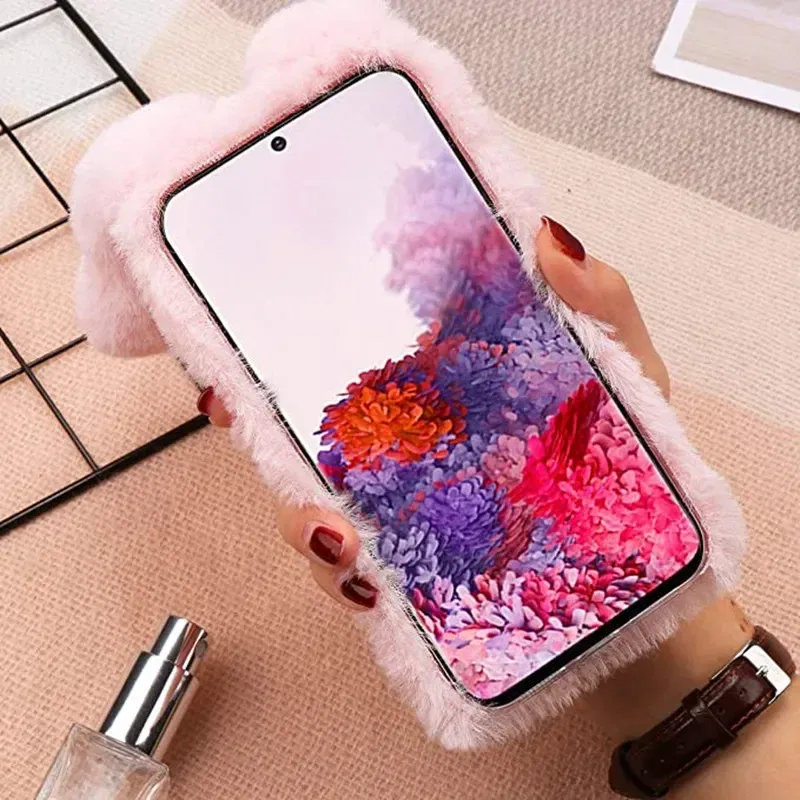 Color: SKY BLUE, Material: PE - Warm Plush Rabbit Fluffy fur Cover for Samsung A15 A25 A35 A55 A14 A24 A34 A54 A13 A23 A33 A53 A12 A22 A32 A52 A51 Phone Case
