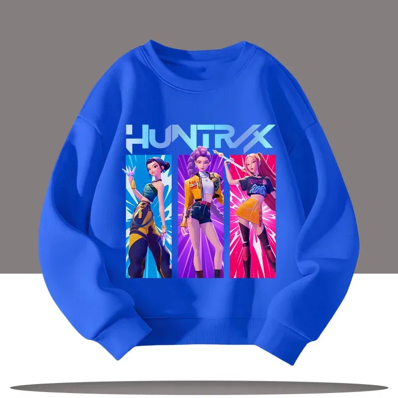Color: SKY BLUE, Kid Size: 9 - K-pop Demon Hunters New Children's Round-neck Sports Shirt with Cartoon Print - 3-12 Years Old Cute Girl Casual Top