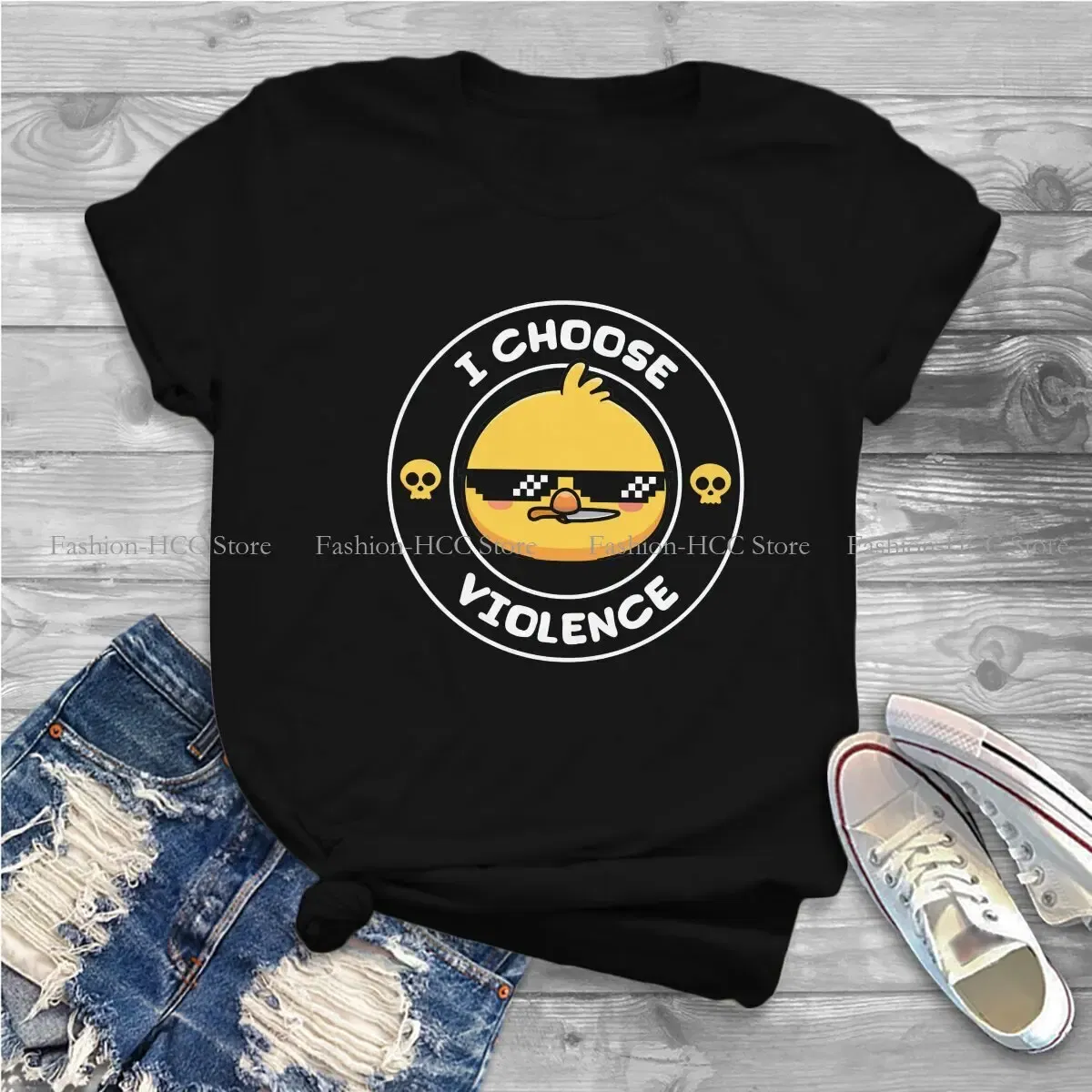 Color: black, Size: XL - Sunglasses Style Polyester TShirt I Choose Violence Funny Duck Comfortable New Design Gift Idea T Shirt Stuff