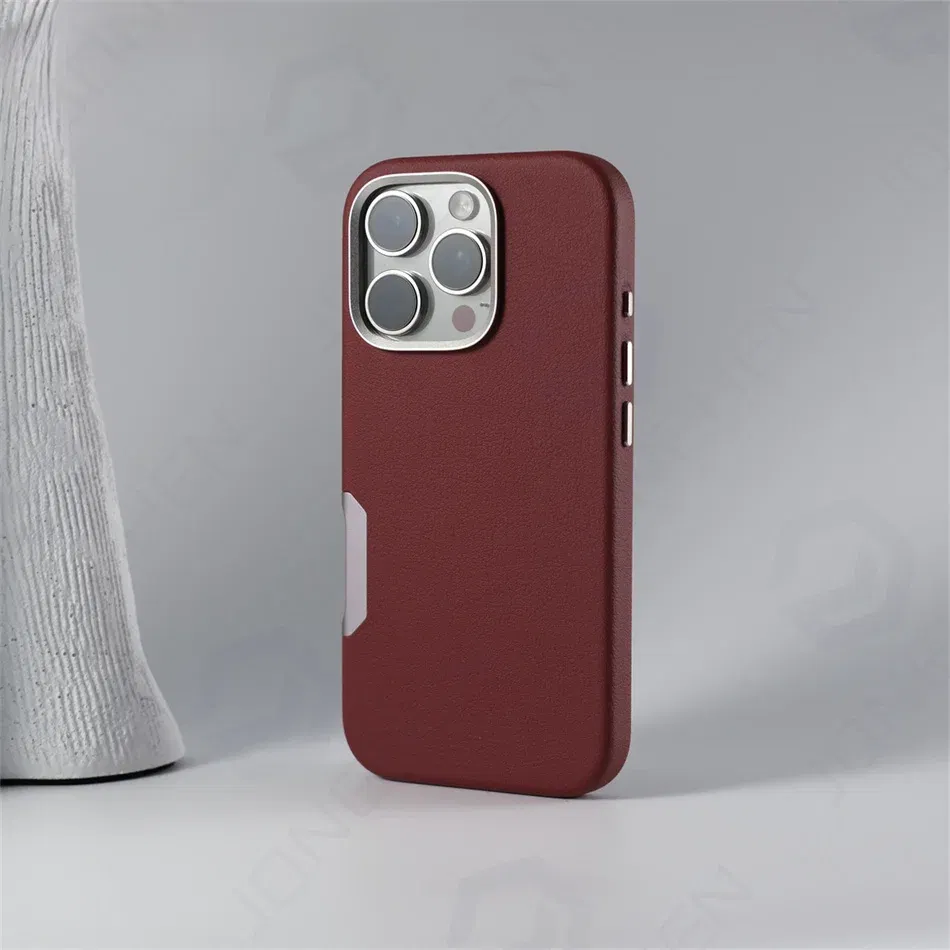 Color: Silver Pink, Material: Vinyl - For Magsafe Leather High Quality Alloy Camera Button Magnetic Case For iPhone 16 Pro Max 16pro Wireless Charge Shockproof Cover