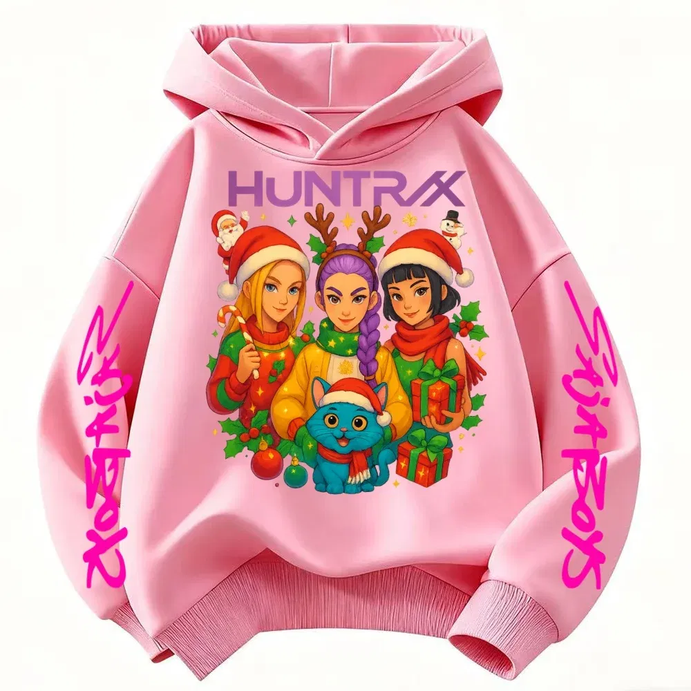 Color: GRAY, Kid Size: 3T - KPop Demon Hunters Christmas Hoodie Girls Fashion Casual Sweatshirt Movie Kids K-Pop Demon Hunters Hooded Tops