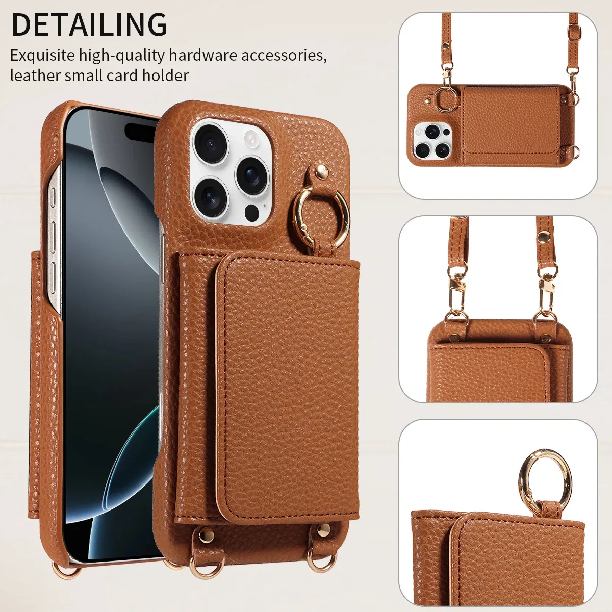 Color: Dark Brown, Bundle: Case & Strap, Material: Artificial Leather, Compatibility by Model: iPhone 12 - For IPhone16 15 Pro Max 14 13 12 Series PU Leather Magsafe Magnetic Wireless Charging Shockproof Crossbody Wallet Phone Case