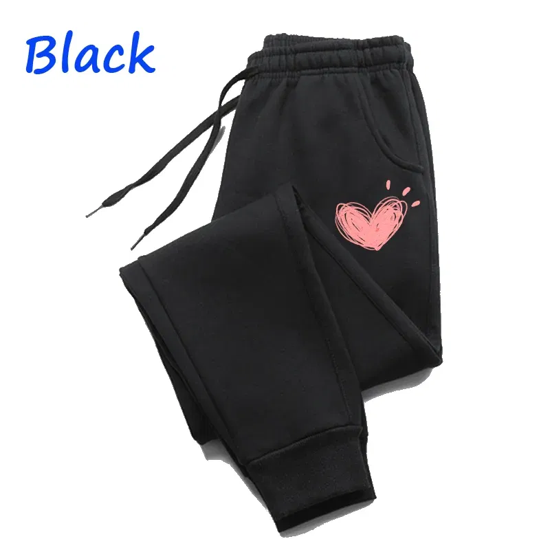Color: Blue, Size: S - Women Cute Heart Printed Sweatpants Autumn Winter Cotton Long Pants Jogger Trousers Casual Sports Fitness Women Sweat Pants