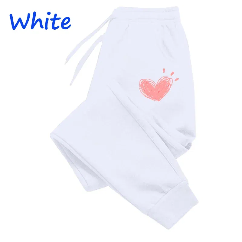 Color: Blue, Size: S - Women Cute Heart Printed Sweatpants Autumn Winter Cotton Long Pants Jogger Trousers Casual Sports Fitness Women Sweat Pants