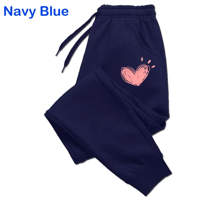 Color: Blue, Size: S - Women Cute Heart Printed Sweatpants Autumn Winter Cotton Long Pants Jogger Trousers Casual Sports Fitness Women Sweat Pants