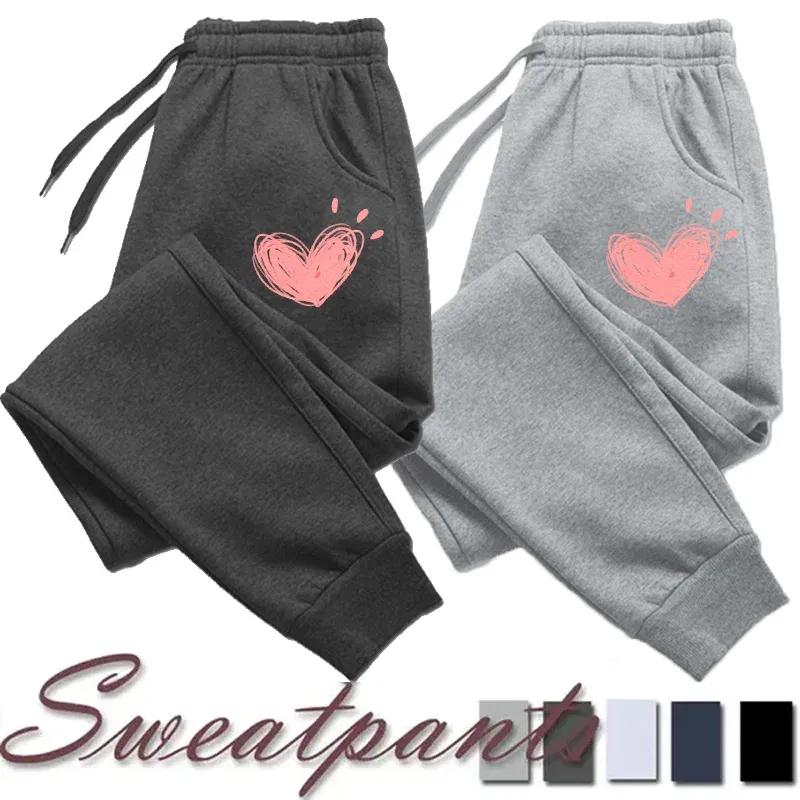 Color: Blue, Size: S - Women Cute Heart Printed Sweatpants Autumn Winter Cotton Long Pants Jogger Trousers Casual Sports Fitness Women Sweat Pants