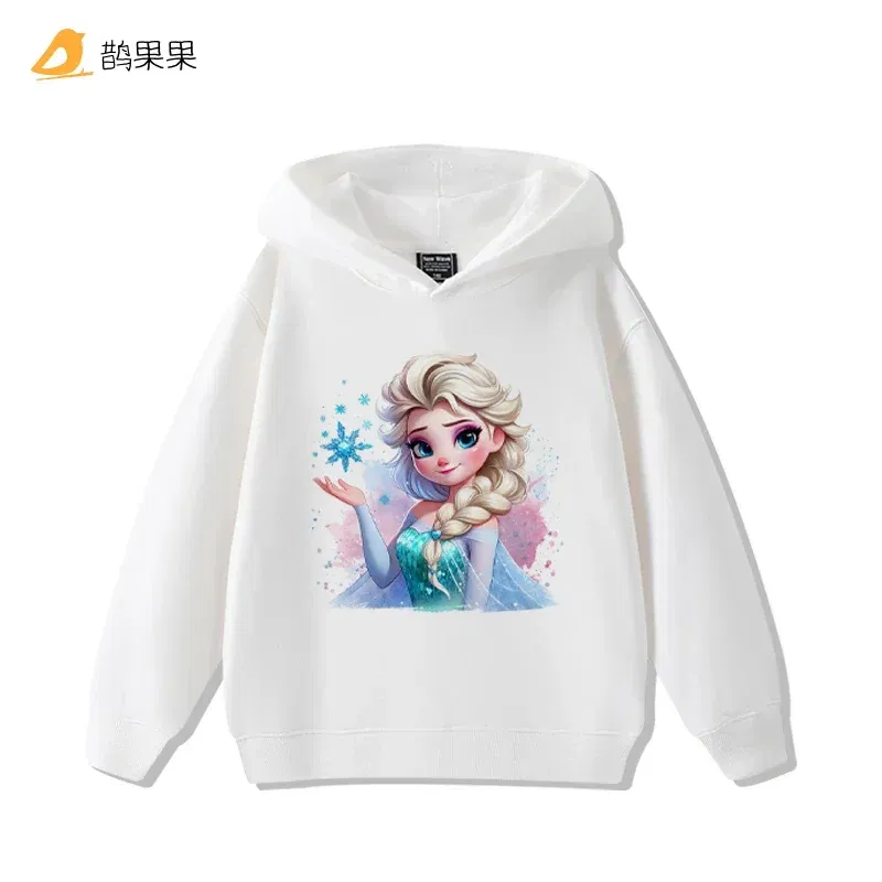 Color: Ivory, Kid Size: 3T - Queen Elsa Surrounding Girls Autumn and Winter Hooded Sweatshirt Children Girl Children's Tops Cute Long-sleeved Coat