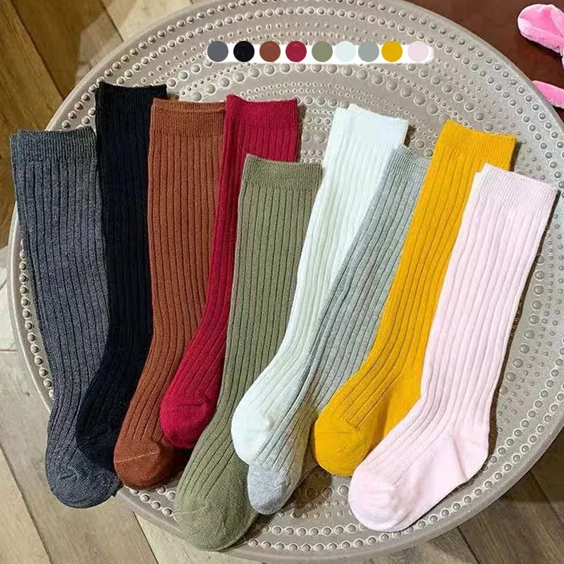 Color: Gold, Size: 4-6T - Baby Long Socks Over The Knee Little Girls Solid Cotton Socks Spring Autumn Long Crew Socks