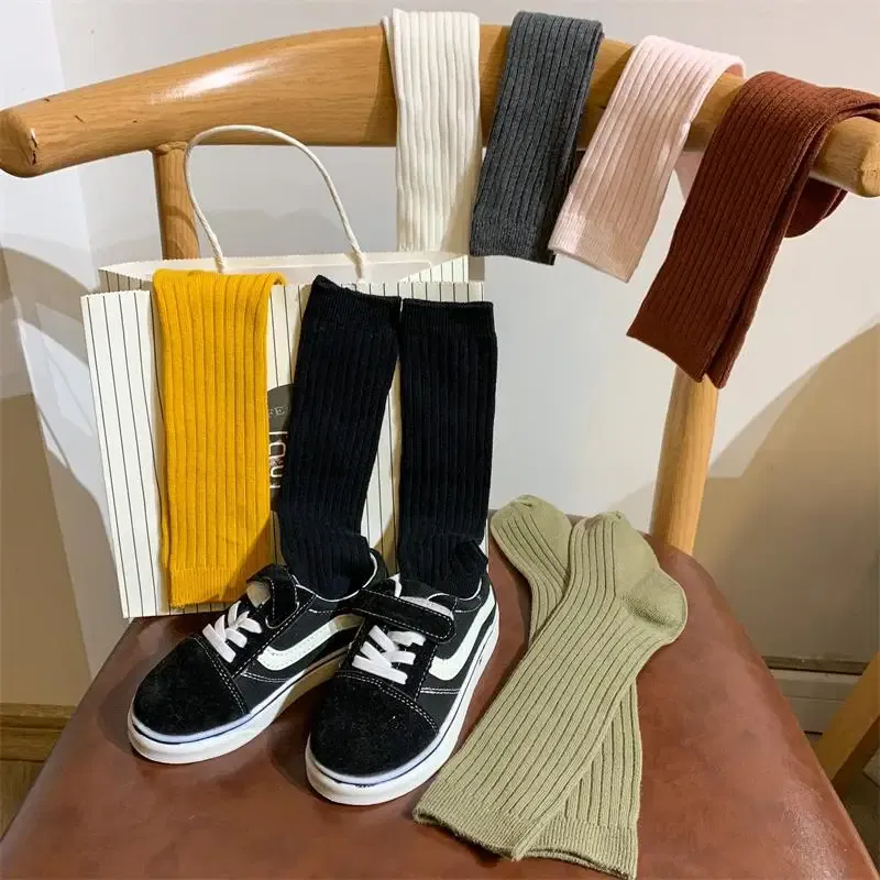 Color: Gold, Size: 4-6T - Baby Long Socks Over The Knee Little Girls Solid Cotton Socks Spring Autumn Long Crew Socks