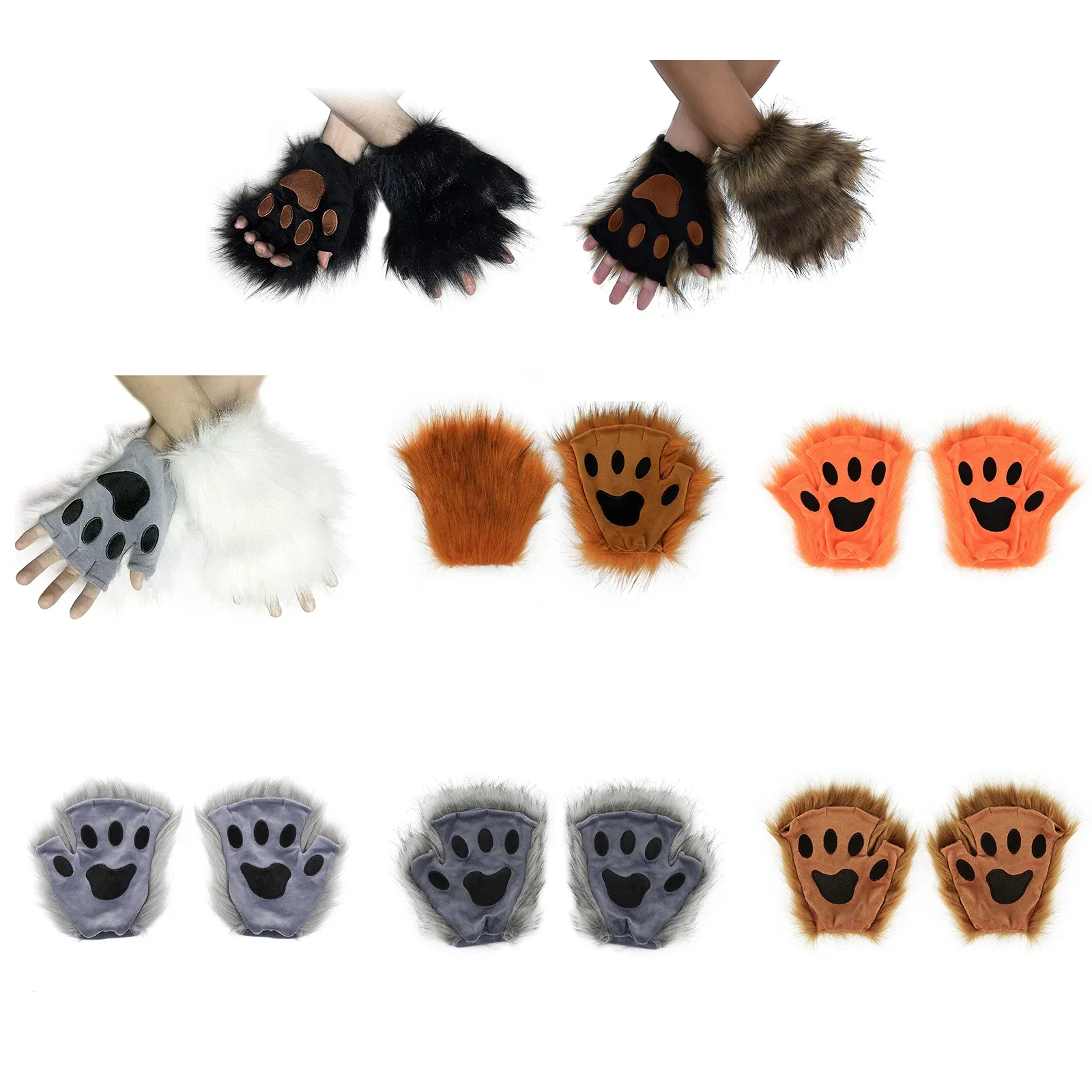 Color: Lavender, Gloves Size: One Size - Wolf Paw Gloves Faux Fur Cat Fingerless Mittens Winter Warm Cosplay Halloween Fancy Party Costume Accessories