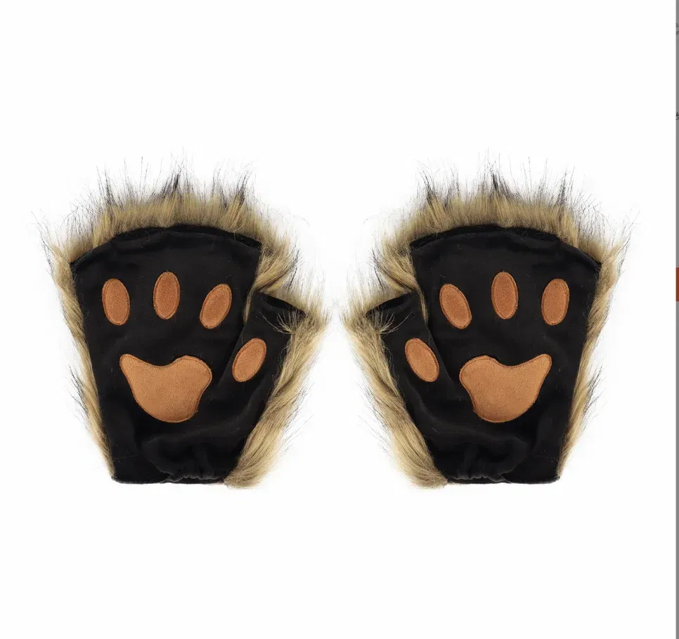 Color: Lavender, Gloves Size: One Size - Wolf Paw Gloves Faux Fur Cat Fingerless Mittens Winter Warm Cosplay Halloween Fancy Party Costume Accessories