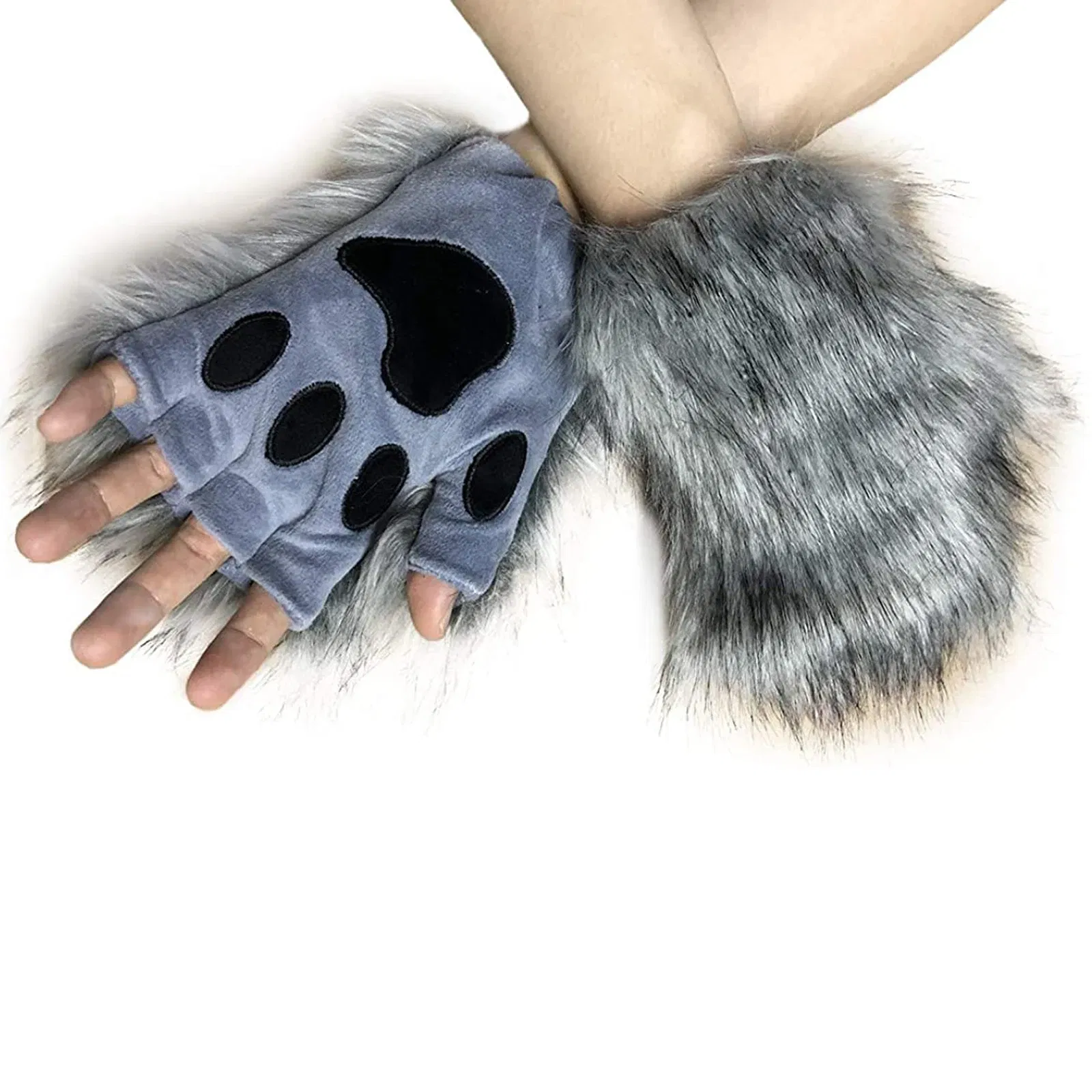 Color: Lavender, Gloves Size: One Size - Wolf Paw Gloves Faux Fur Cat Fingerless Mittens Winter Warm Cosplay Halloween Fancy Party Costume Accessories