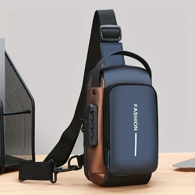 Color: Brown - Durable Oxford Fabric Men's Sling Bag - Stylish Motorcycle Crossbody Chest Pack with Phone Pocket, Zip Closure for Daily Commute