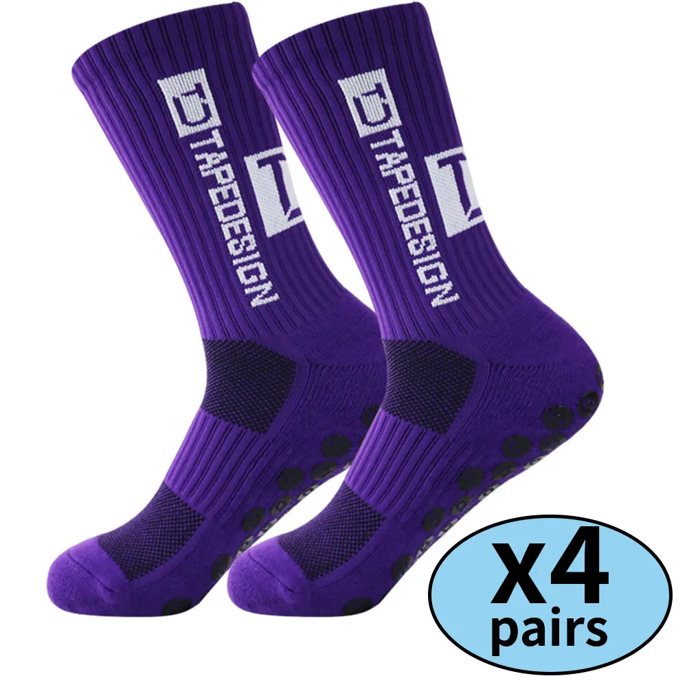 Color: PURPLE - 4 pairs of new non slip football socks, basketball socks, yoga socks, sports socks, outdoor sports socks