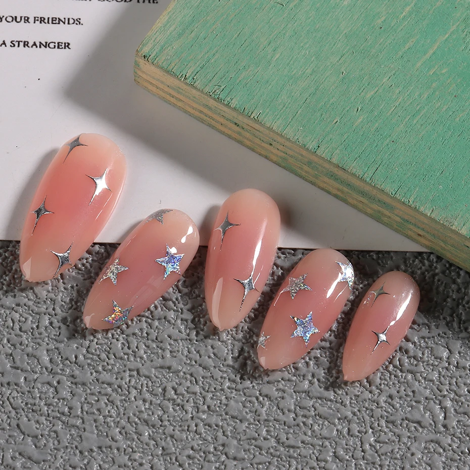 Color: Translucent - Sliver Stars Nails Stickers 3D Bronzing Laser White Cross Starlight Glossychic Y2k Stylish Adhesive Manicure Decorations SO-167