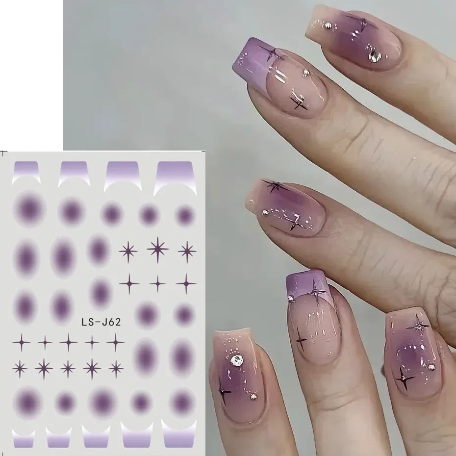 Color: Translucent - Sliver Stars Nails Stickers 3D Bronzing Laser White Cross Starlight Glossychic Y2k Stylish Adhesive Manicure Decorations SO-167
