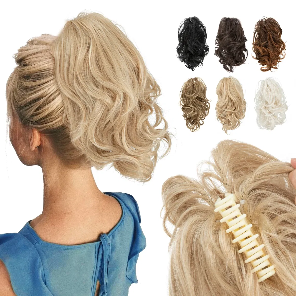 Color: 4/27HL - SARLA One Piece Premium Synthetic Diy Claw Clip In Ponytail Extensions Natural Hairpiece Hair Bun Fake Blonde False Pigtail