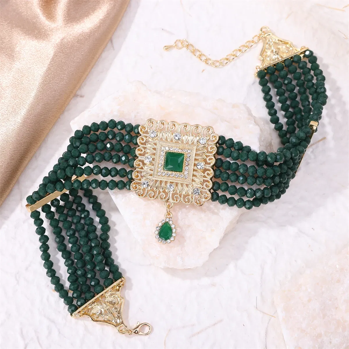 Metal color: SILVER PLATED - Hand Beaded Necklaces Water Drop Pendants Beaded Necklaces For Arab Brides