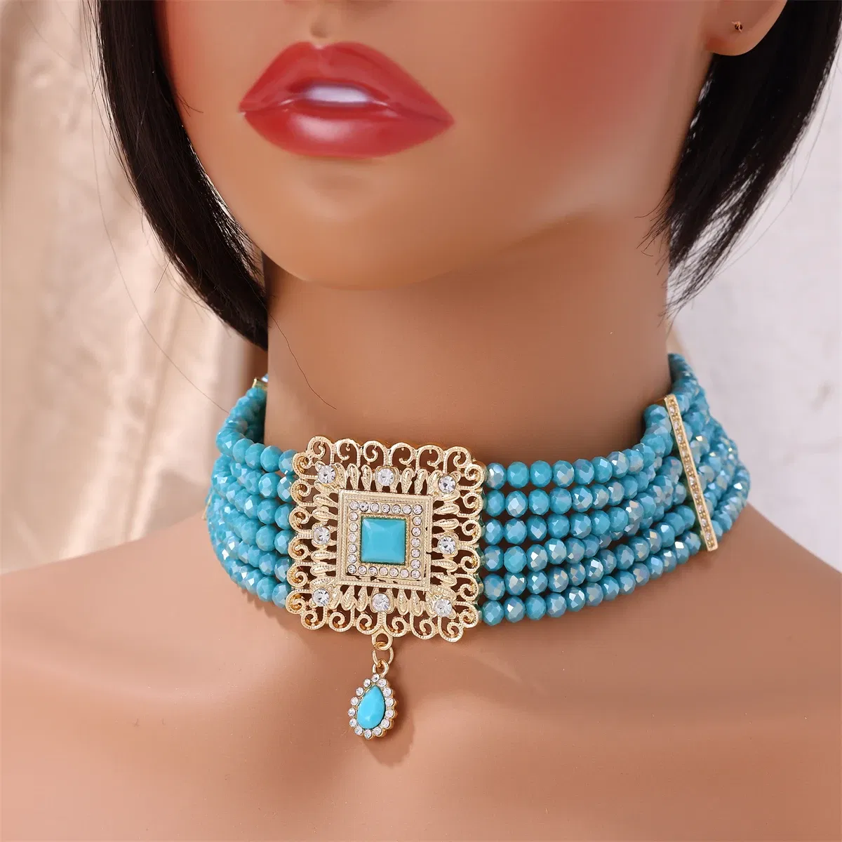 Metal color: SILVER PLATED - Hand Beaded Necklaces Water Drop Pendants Beaded Necklaces For Arab Brides
