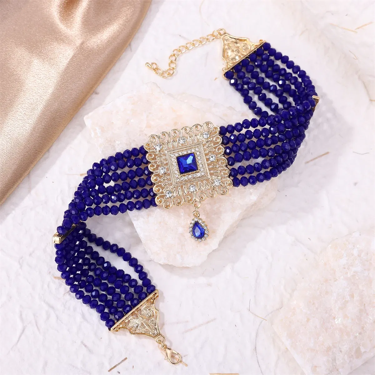 Metal color: SILVER PLATED - Hand Beaded Necklaces Water Drop Pendants Beaded Necklaces For Arab Brides