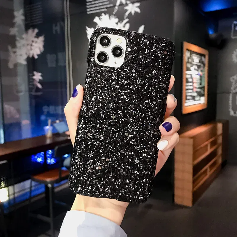 Color: black, Material: Denim - Hard Shiny Diamond Girly Phone Case for iPhone 11 12 13 14 15 Pro Max 14 15Plus