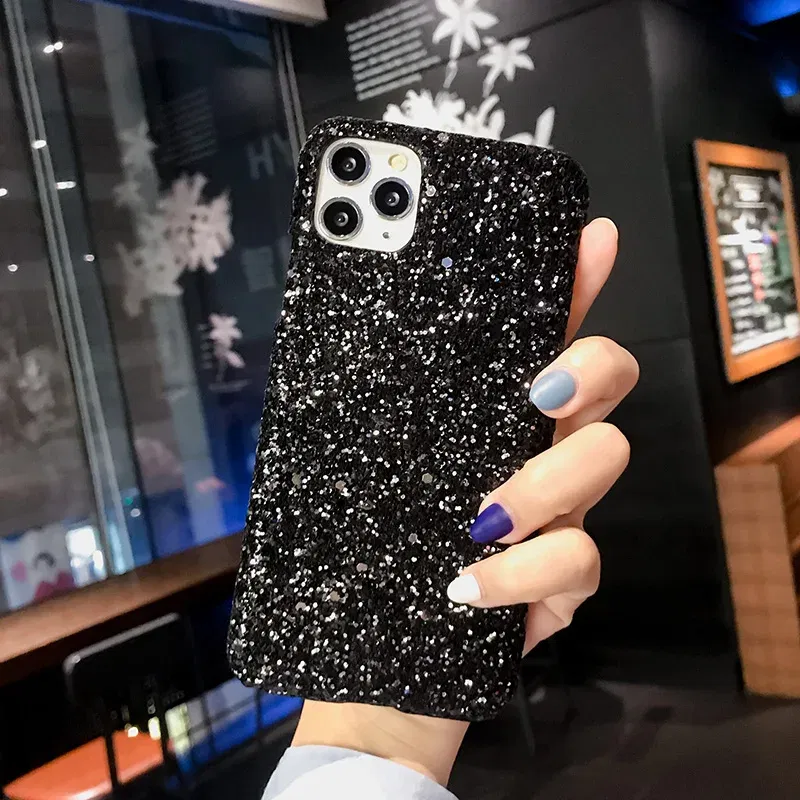 Color: black, Material: Denim - Hard Shiny Diamond Girly Phone Case for iPhone 11 12 13 14 15 Pro Max 14 15Plus