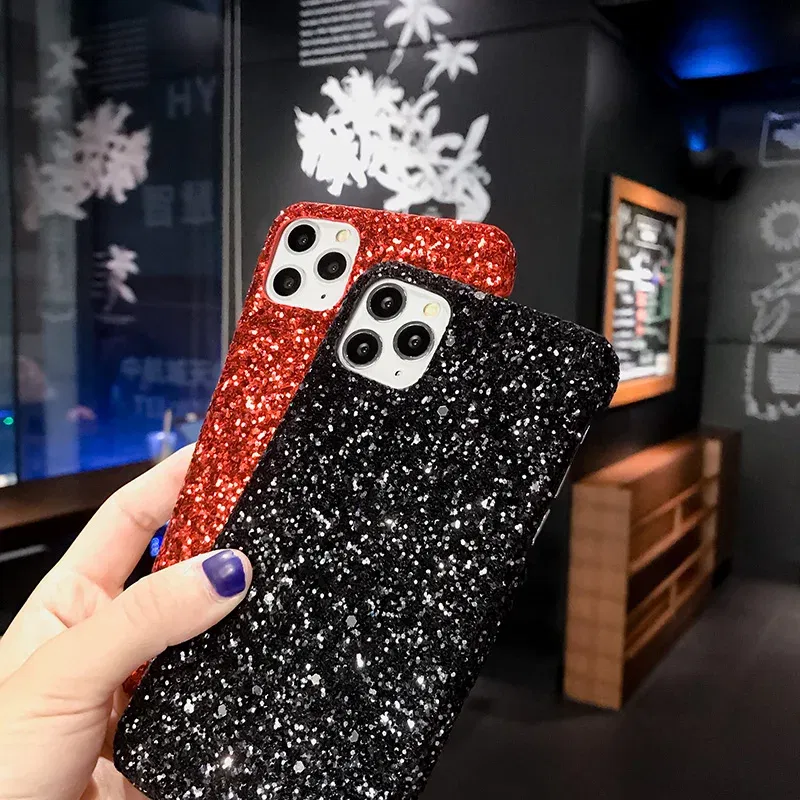 Color: black, Material: Denim - Hard Shiny Diamond Girly Phone Case for iPhone 11 12 13 14 15 Pro Max 14 15Plus