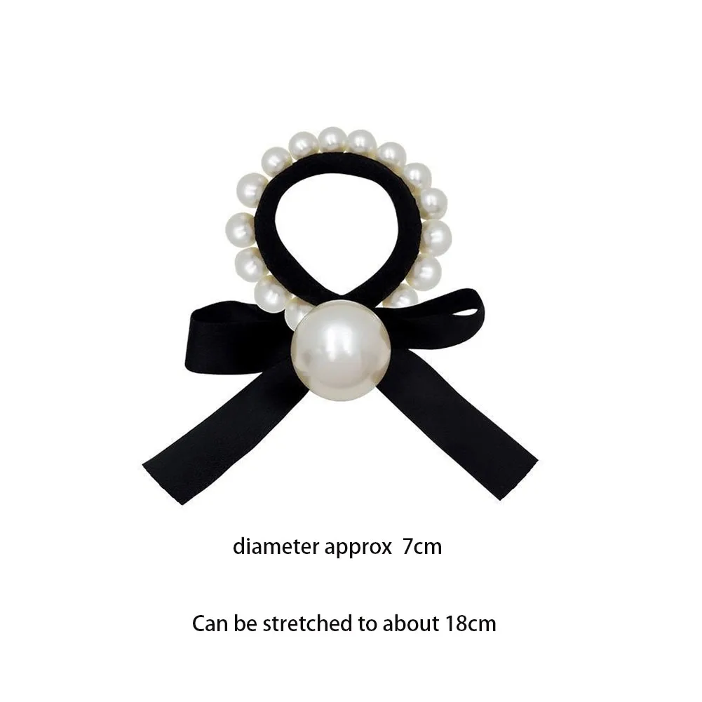 Color: Chocolate - 2022 Fashion Woman Big Pearl Hair Ties Korean Style Hairband Scrunchies Girls Ponytail Holders Rubber Band Hair Accessories