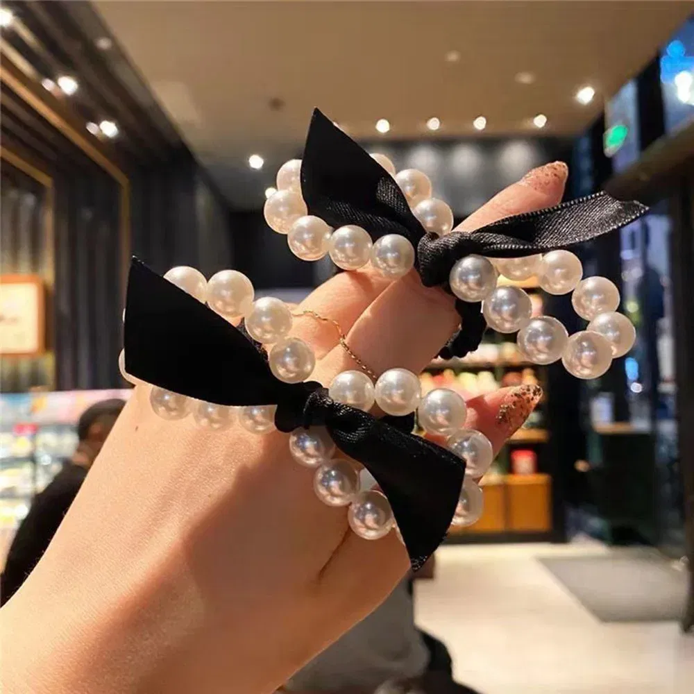 Color: Chocolate - 2022 Fashion Woman Big Pearl Hair Ties Korean Style Hairband Scrunchies Girls Ponytail Holders Rubber Band Hair Accessories