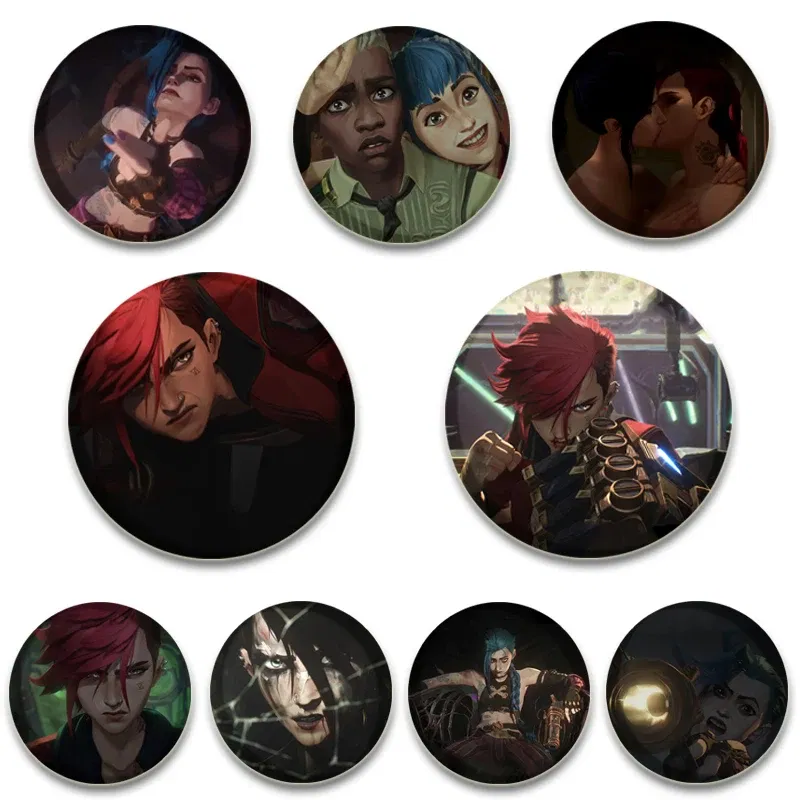 Color: light yellow, Size: S - 32/44/58mm  Anime Round Pins Cartoon Character Arcane Badge Role Play Handmade Tinplate Brooches for Clothes Backpack Decoration