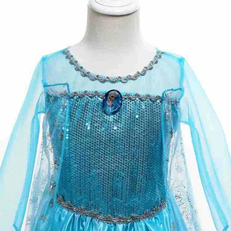 Color: green, Kid Size: 9 - Disney Girls Cospaly Snow Queen Elsa Costumes Kids Carnival Party Prom Gown Robe-Playing Children Clothes Frozen Princess Dress