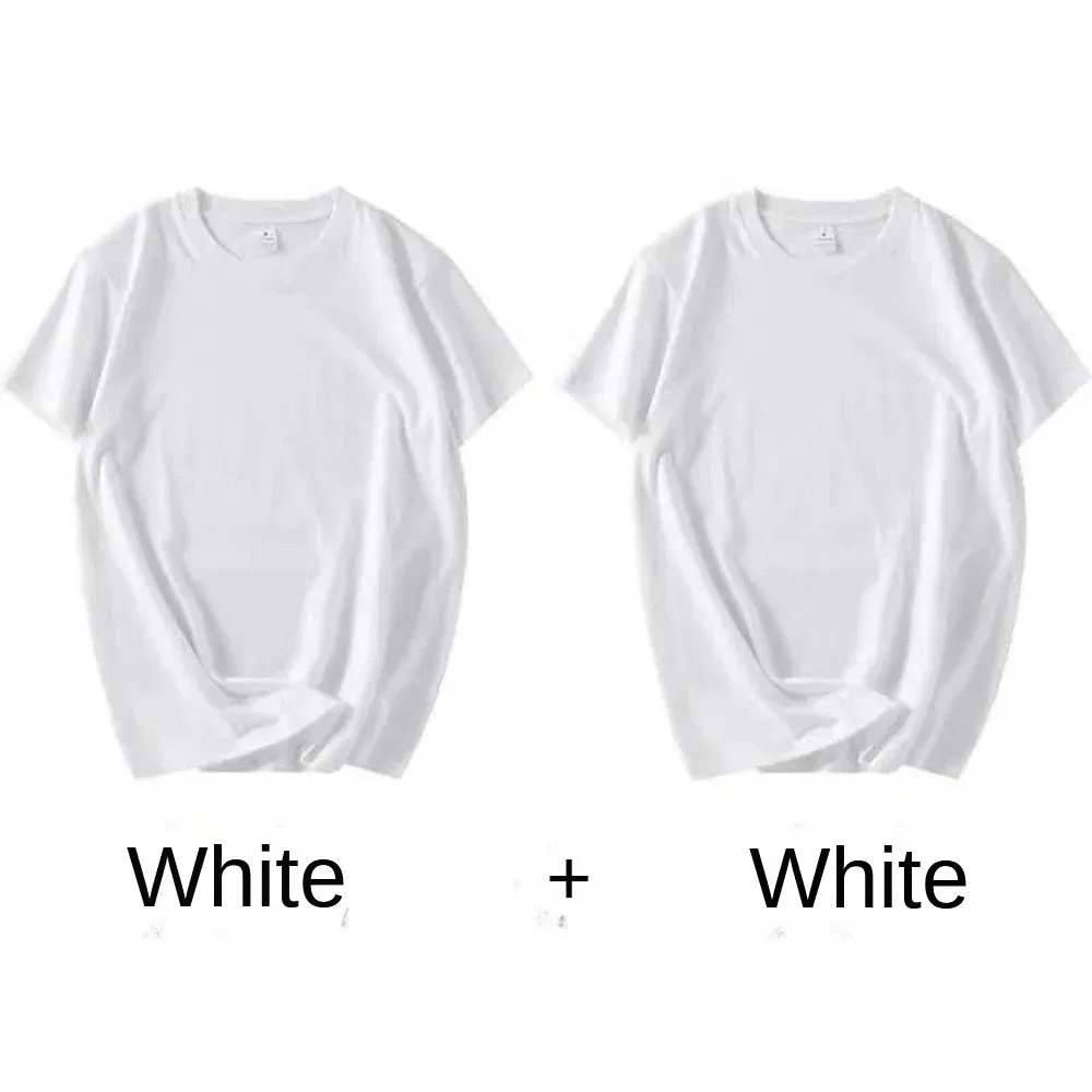 Color: WHITE, Size: L, Sale by Pack: Pack of 2 - 2PCS 100% Cotton Solid T Shirts Men's and Women's Short Sleeve White Tees Casual Breathable Loose Round Neck T-shirt Couple Tops