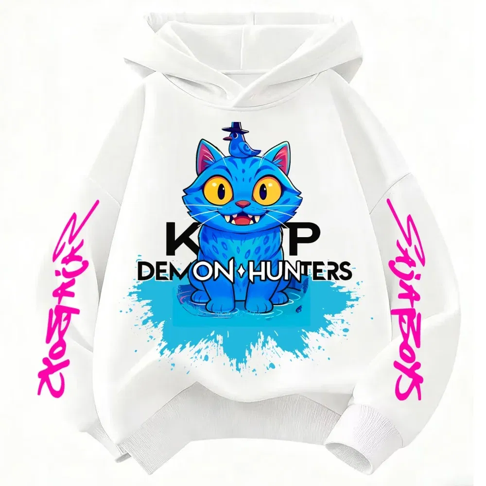Color: Yellow, Kid Size: 3T - 2025 New Saja Boys Derpy KPop Demon Hunter Cartoon Boy Hooded Sweatshirt Warm Wave Fashion Casual Tops Casual Black Clothing