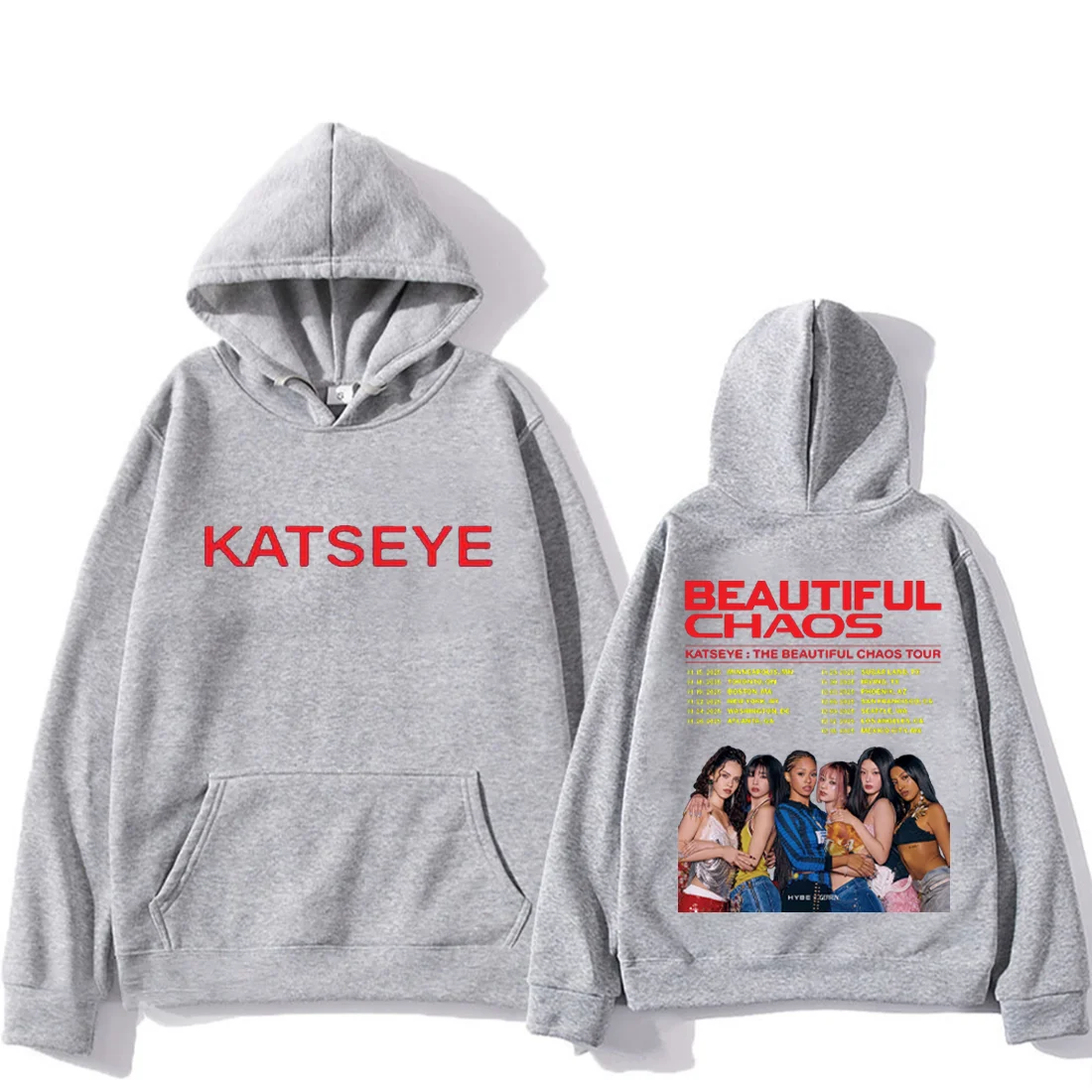 Color: Dark Grey, Size: XL - KATSEYE : THE BEAUTIFUL CHAOS TOUR Fashion pop Hoodie Men Women's vintage clothes Fleece Long sleeve pullovers oversized hoodies