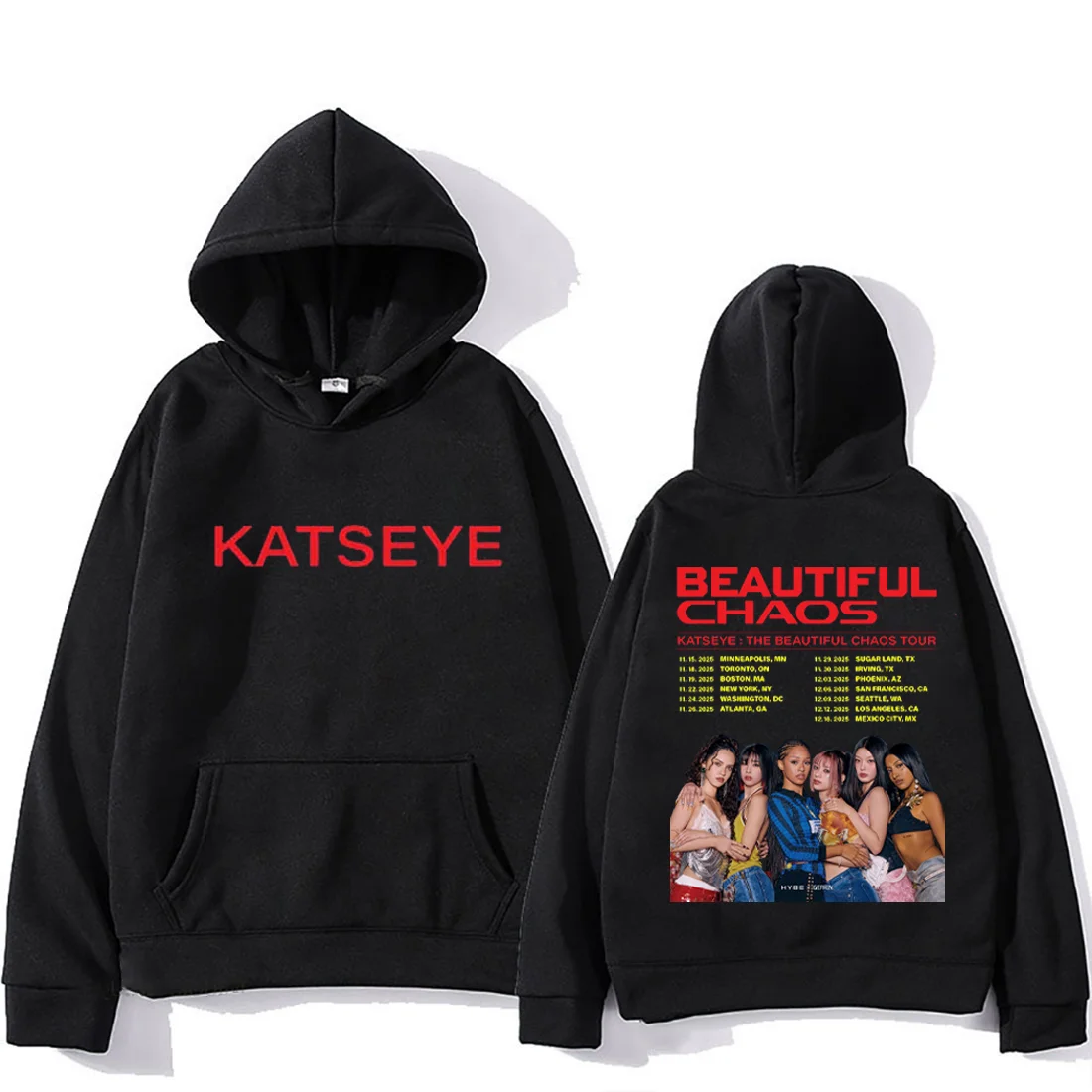 Color: Dark Grey, Size: XL - KATSEYE : THE BEAUTIFUL CHAOS TOUR Fashion pop Hoodie Men Women's vintage clothes Fleece Long sleeve pullovers oversized hoodies