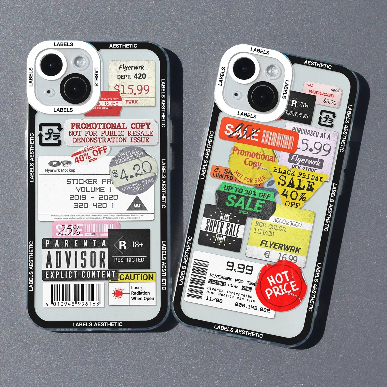 Color: Gold, Material: PC - Mix Labels Aesthetic Stickers Collage Phone Case For iPhone 16 15 14 13 12 11 Pro Max Mini XS X XR SE 7 8 Plus Clear Soft Cover